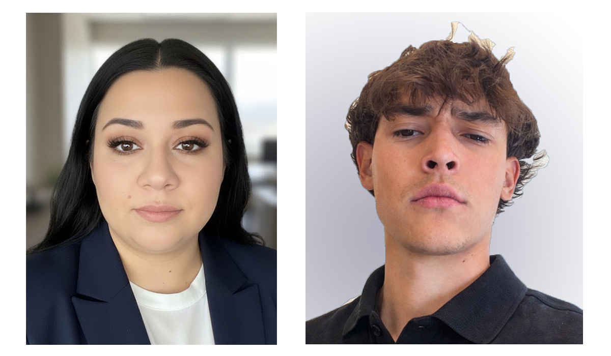An imagee on the left of Esperanza Gonzales wearing a dark suit with a white blouse, and on the right, Josiah Martinez wearing a black shirt